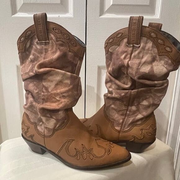 DIESEL BOOTS LEATHER/CANVAS  WESTERN COWGIRL RODEO SZ 8 RUGGED RARE ICONIC - Picture 11 of 12